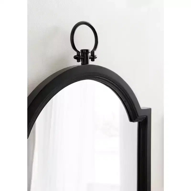 18"x30" Arched Wall Mirror Black, Traditional Farmhouse Style with Stepped Frame, Wall Mounted