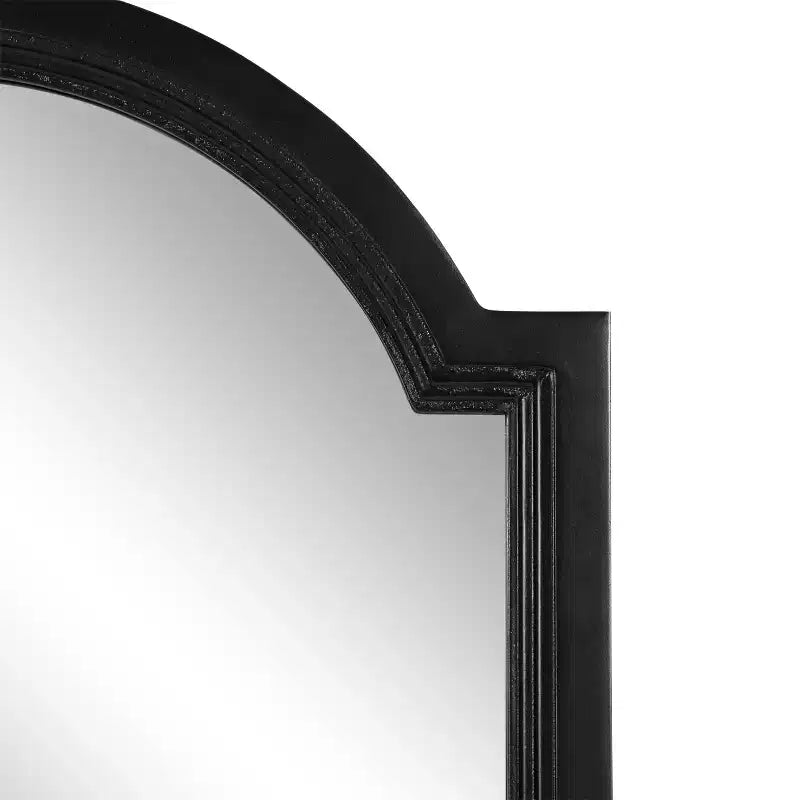 18"x30" Arched Wall Mirror Black, Traditional Farmhouse Style with Stepped Frame, Wall Mounted