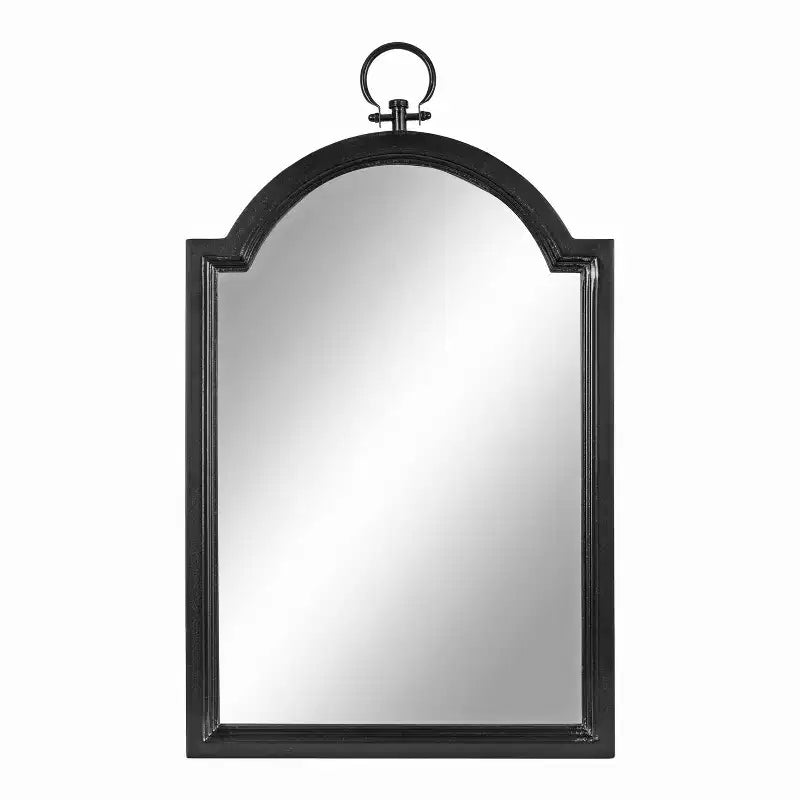 18"x30" Arched Wall Mirror Black, Traditional Farmhouse Style with Stepped Frame, Wall Mounted