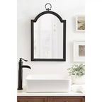 18"x30" Arched Wall Mirror Black, Traditional Farmhouse Style with Stepped Frame, Wall Mounted