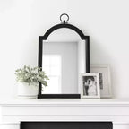 18"x30" Arched Wall Mirror Black, Traditional Farmhouse Style with Stepped Frame, Wall Mounted