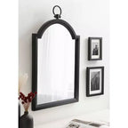 18"x30" Arched Wall Mirror Black, Traditional Farmhouse Style with Stepped Frame, Wall Mounted