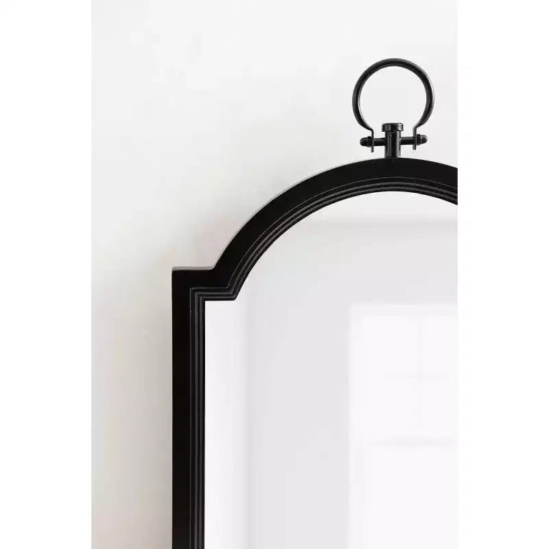 18"x30" Arched Wall Mirror Black, Traditional Farmhouse Style with Stepped Frame, Wall Mounted