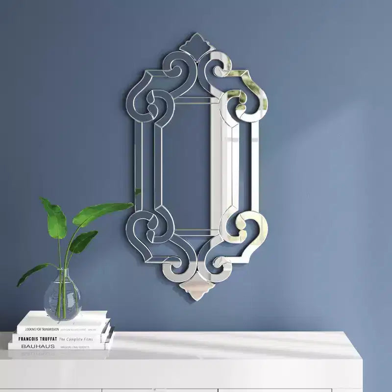 54"x14" Full Length Frameless Wall Mirror, Modern Venetian Style Glass, Wall Mounted