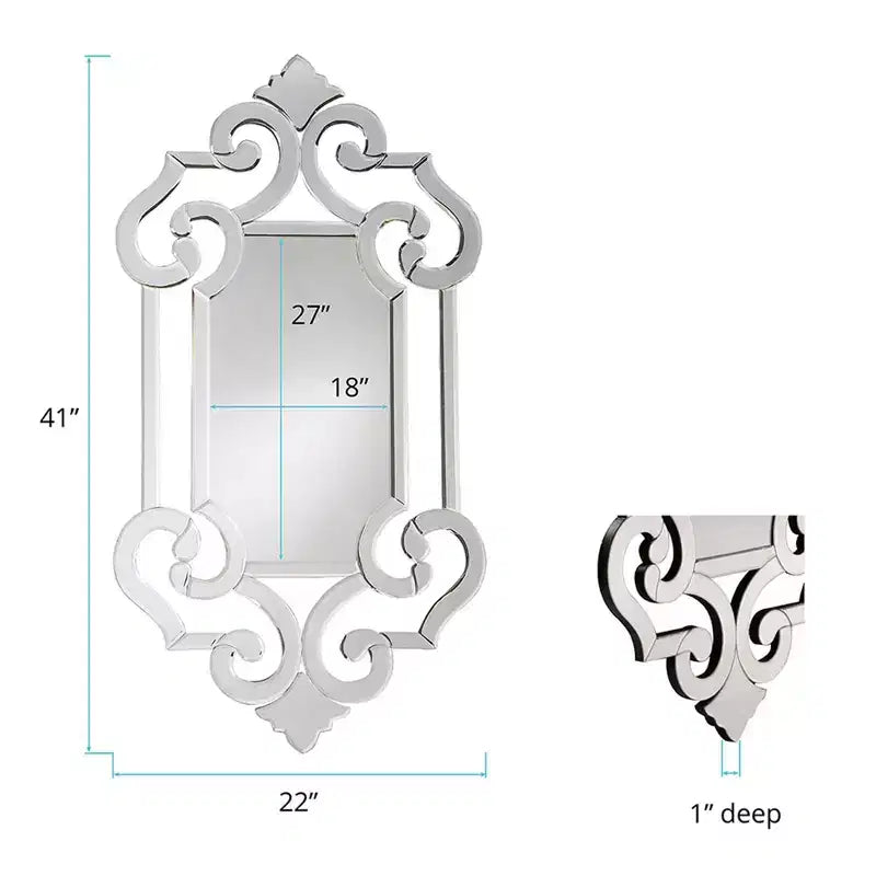 54"x14" Full Length Frameless Wall Mirror, Modern Venetian Style Glass, Wall Mounted