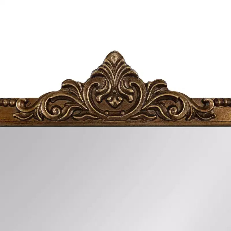 40"x30" Arched Wall Mirror Gold, Baroque-Inspired Ornate Frame with Crown Detail, Wall Mounted