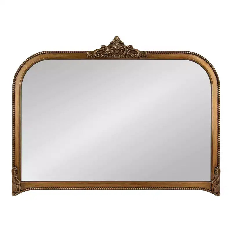 40"x30" Arched Wall Mirror Gold, Baroque-Inspired Ornate Frame with Crown Detail, Wall Mounted