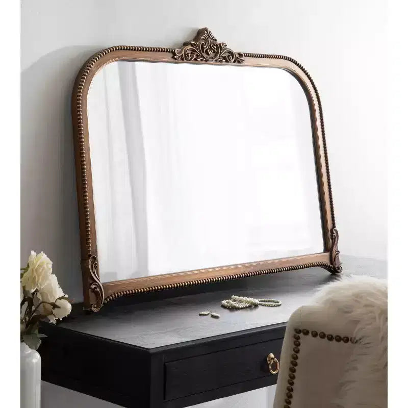 40"x30" Arched Wall Mirror Gold, Baroque-Inspired Ornate Frame with Crown Detail, Wall Mounted
