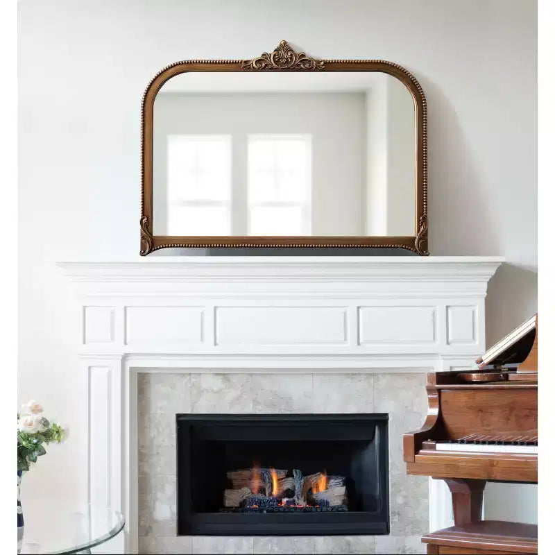 40"x30" Arched Wall Mirror Gold, Baroque-Inspired Ornate Frame with Crown Detail, Wall Mounted