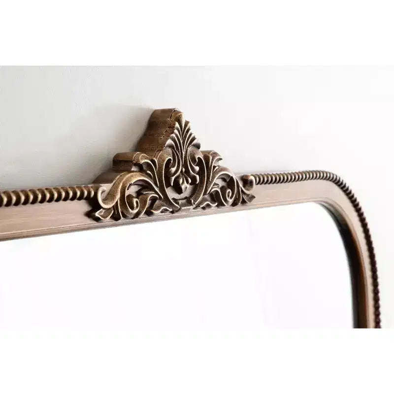 40"x30" Arched Wall Mirror Gold, Baroque-Inspired Ornate Frame with Crown Detail, Wall Mounted
