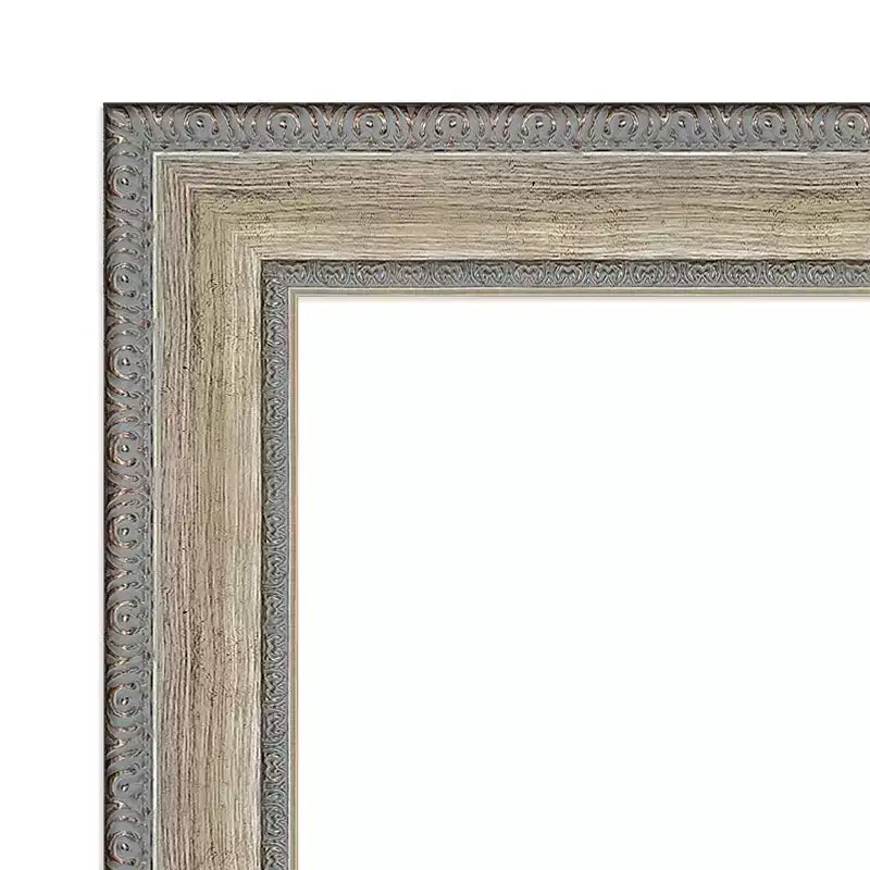 41"x29" Non-Beveled Wood Bathroom Wall Mirror, Fleur Champagne Silver Frame, Wall Mounted