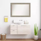 41"x29" Non-Beveled Wood Bathroom Wall Mirror, Fleur Champagne Silver Frame, Wall Mounted