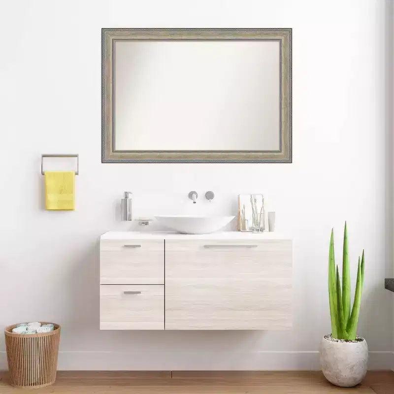 41"x29" Non-Beveled Wood Bathroom Wall Mirror, Fleur Champagne Silver Frame, Wall Mounted