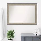 41"x29" Non-Beveled Wood Bathroom Wall Mirror, Fleur Champagne Silver Frame, Wall Mounted