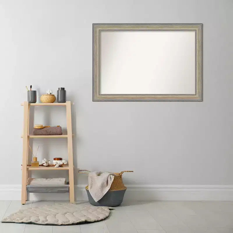41"x29" Non-Beveled Wood Bathroom Wall Mirror, Fleur Champagne Silver Frame, Wall Mounted