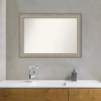 41"x29" Non-Beveled Wood Bathroom Wall Mirror, Fleur Champagne Silver Frame, Wall Mounted