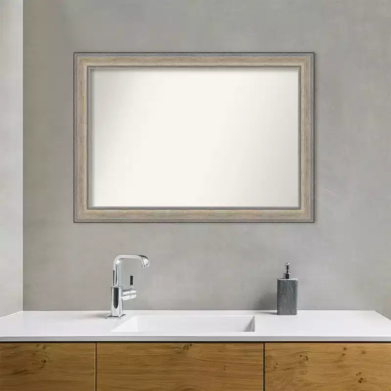 41"x29" Non-Beveled Wood Bathroom Wall Mirror, Fleur Champagne Silver Frame, Wall Mounted