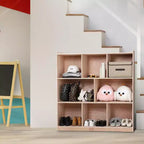 Kids 8-Cubby Storage Cabinet with 4 Casters, 2 Storage Boxes and 5 Hooks, Plywood, 48x12x36.2"