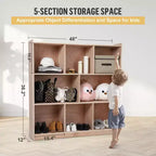 Kids 8-Cubby Storage Cabinet with 4 Casters, 2 Storage Boxes and 5 Hooks, Plywood, 48x12x36.2"