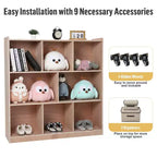 Kids 8-Cubby Storage Cabinet with 4 Casters, 2 Storage Boxes and 5 Hooks, Plywood, 48x12x36.2"