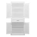 Tall Wooden Storage Cabinet with 4 Shutter Doors, 6 Shelves and 1 Drawer, 71.6" Height