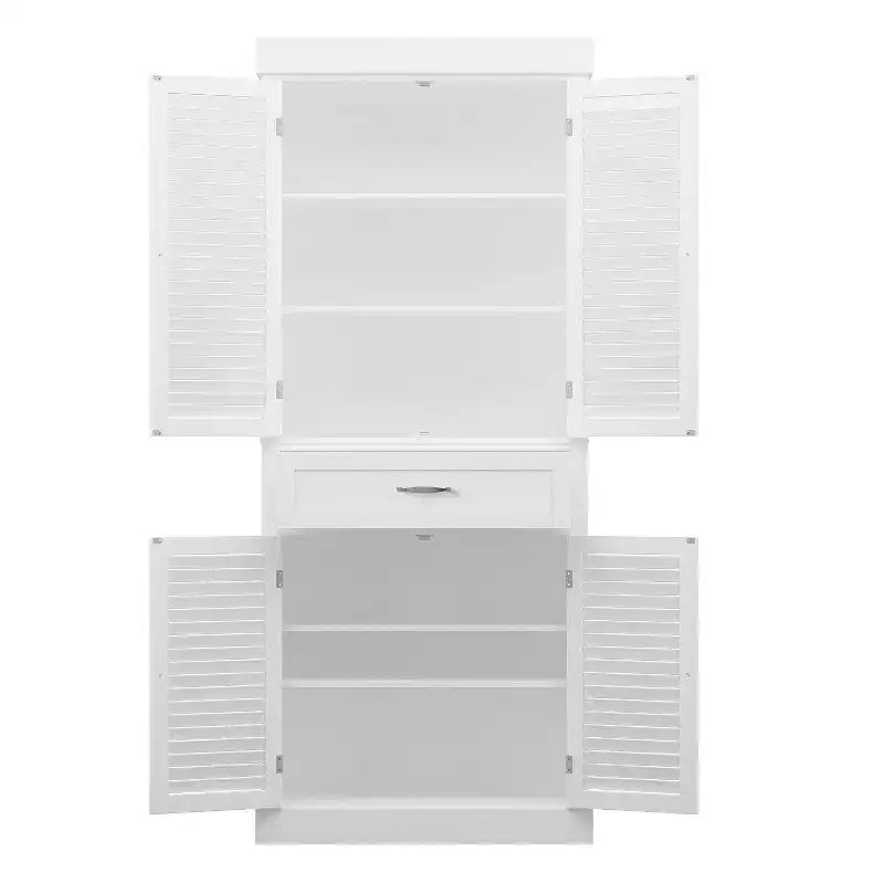 Tall Wooden Storage Cabinet with 4 Shutter Doors, 6 Shelves and 1 Drawer, 71.6" Height