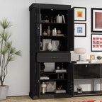 Tall Wooden Storage Cabinet with 4 Shutter Doors, 6 Shelves and 1 Drawer, 71.6" Height