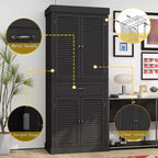 Tall Wooden Storage Cabinet with 4 Shutter Doors, 6 Shelves and 1 Drawer, 71.6" Height
