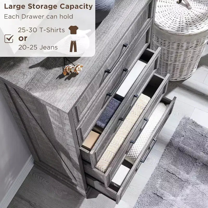 46 Farmhouse 5 Drawers Dresser for Bedroom, Tall Wood Chest of Drawers with Natural Texture for Bedroom, Living Room