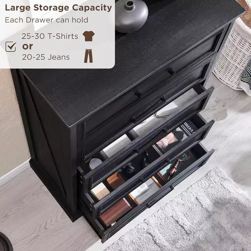 46 Farmhouse 5 Drawers Dresser for Bedroom, Tall Wood Chest of Drawers with Natural Texture for Bedroom, Living Room