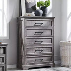 46 Farmhouse 5 Drawers Dresser for Bedroom, Tall Wood Chest of Drawers with Natural Texture for Bedroom, Living Room