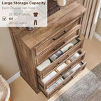 46 Farmhouse 5 Drawers Dresser for Bedroom, Tall Wood Chest of Drawers with Natural Texture for Bedroom, Living Room