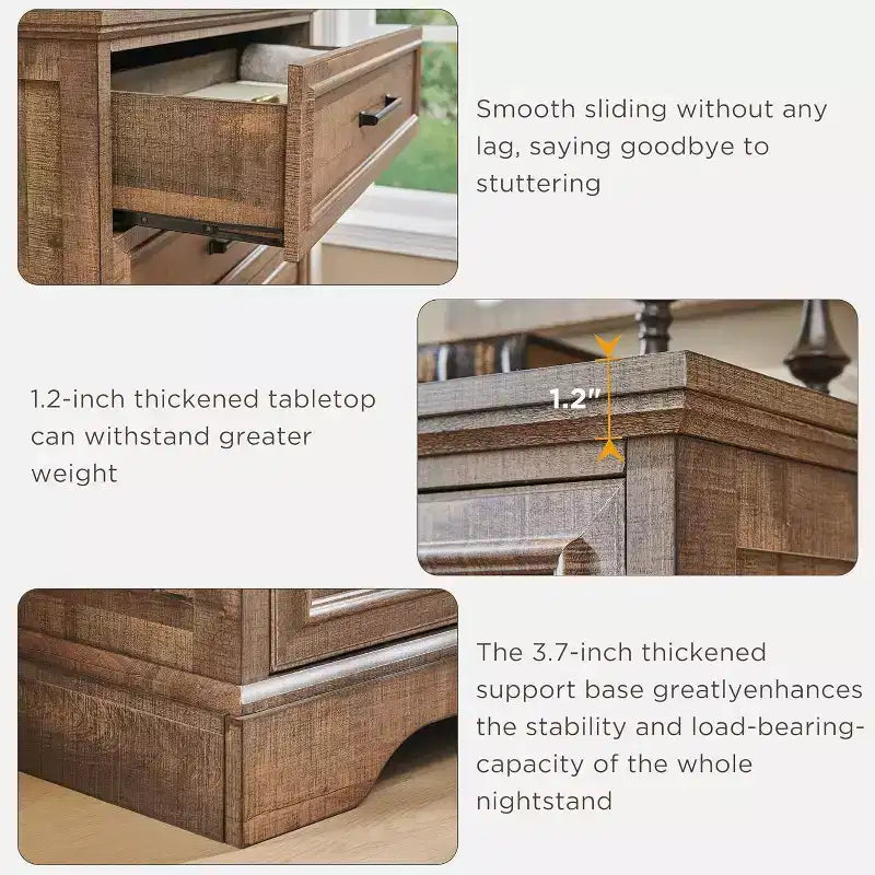 46 Farmhouse 5 Drawers Dresser for Bedroom, Tall Wood Chest of Drawers with Natural Texture for Bedroom, Living Room