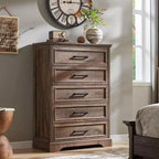 46 Farmhouse 5 Drawers Dresser for Bedroom, Tall Wood Chest of Drawers with Natural Texture for Bedroom, Living Room