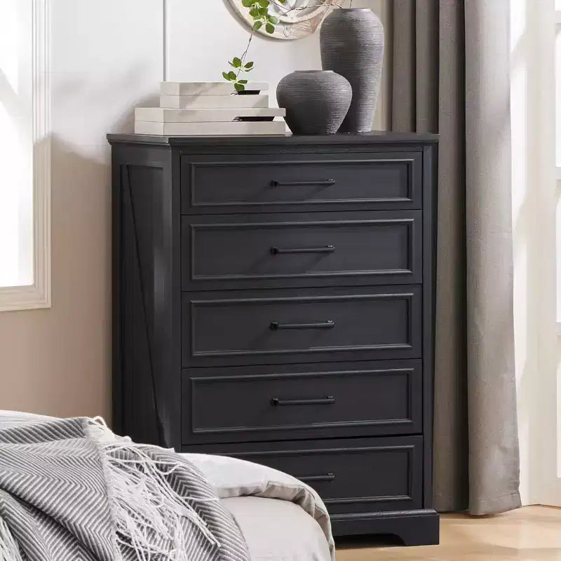 46 Farmhouse 5 Drawers Dresser for Bedroom, Tall Wood Chest of Drawers with Natural Texture for Bedroom, Living Room