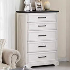 46 Farmhouse 5 Drawers Dresser for Bedroom, Tall Wood Chest of Drawers with Natural Texture for Bedroom, Living Room