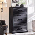 46 Farmhouse 5 Drawers Dresser for Bedroom, Tall Wood Chest of Drawers with Natural Texture for Bedroom, Living Room