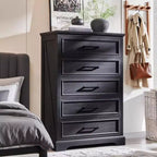 46 Farmhouse 5 Drawers Dresser for Bedroom, Tall Wood Chest of Drawers with Natural Texture for Bedroom, Living Room