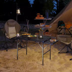 4.5ft Folding Grill Table, Portable Camping Table with 2 Wing Panels and Adjustable Height, Metal, Black