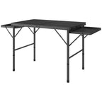 4.5ft Folding Grill Table, Portable Camping Table with 2 Wing Panels and Adjustable Height, Metal, Black