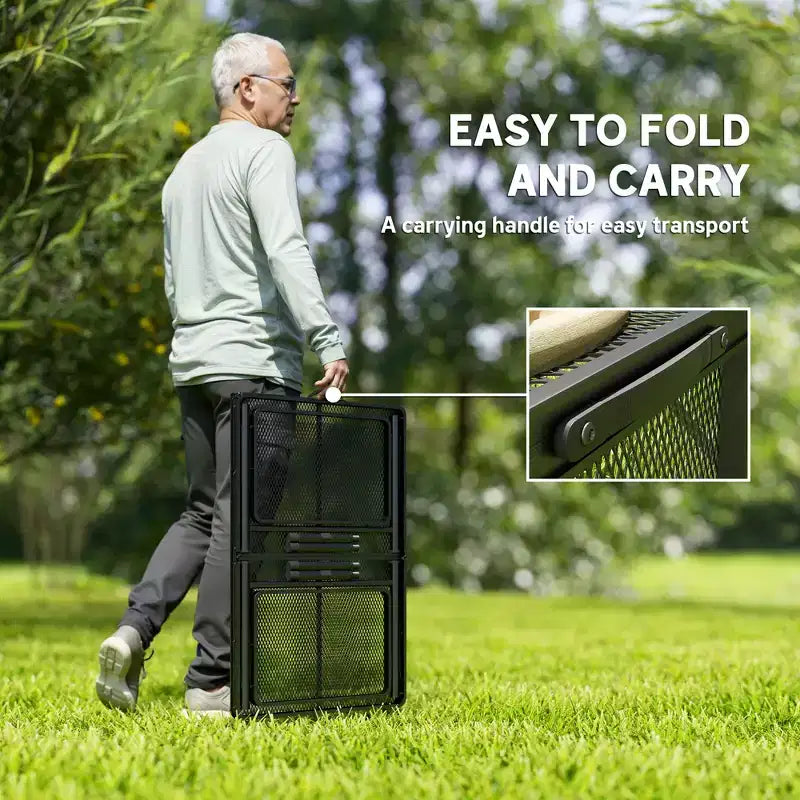 4.5ft Folding Grill Table, Portable Camping Table with 2 Wing Panels and Adjustable Height, Metal, Black