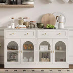 Sideboard, Sideboard with Adjustable Shelves & 4 Doors, Kitchen Storage Sideboards with 2 Drawers, Wood Coffee Bar Table, White