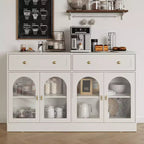 Sideboard, Sideboard with Adjustable Shelves & 4 Doors, Kitchen Storage Sideboards with 2 Drawers, Wood Coffee Bar Table, White