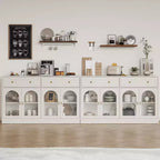 Sideboard, Sideboard with Adjustable Shelves & 4 Doors, Kitchen Storage Sideboards with 2 Drawers, Wood Coffee Bar Table, White