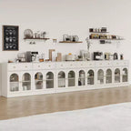 Sideboard, Sideboard with Adjustable Shelves & 4 Doors, Kitchen Storage Sideboards with 2 Drawers, Wood Coffee Bar Table, White