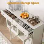 Sideboard, Sideboard with Adjustable Shelves & 4 Doors, Kitchen Storage Sideboards with 2 Drawers, Wood Coffee Bar Table, White