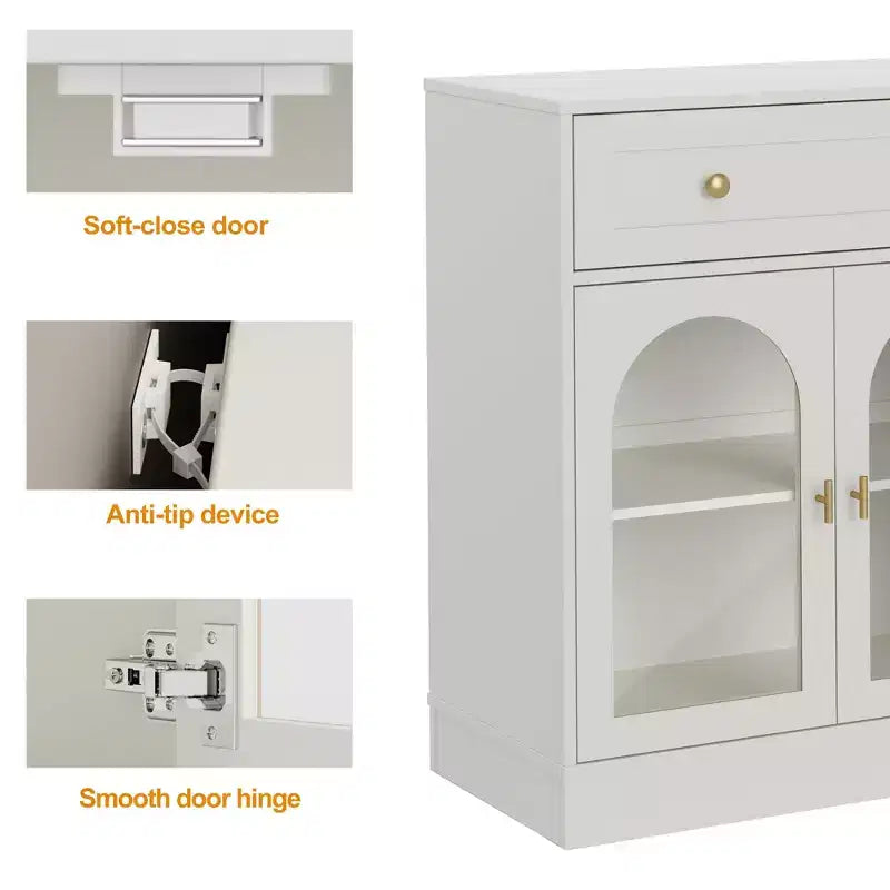 Sideboard, Sideboard with Adjustable Shelves & 4 Doors, Kitchen Storage Sideboards with 2 Drawers, Wood Coffee Bar Table, White