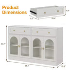 Sideboard, Sideboard with Adjustable Shelves & 4 Doors, Kitchen Storage Sideboards with 2 Drawers, Wood Coffee Bar Table, White