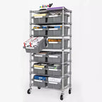 7-Tier NSF-Certified 22-Bin Rack Storage System, Steel Wire with Mobile Wheels and Leveling Feet