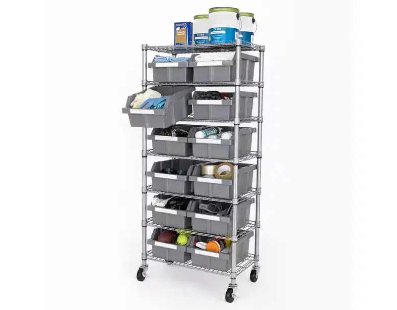 7-Tier NSF-Certified 22-Bin Rack Storage System, Steel Wire with Mobile Wheels and Leveling Feet